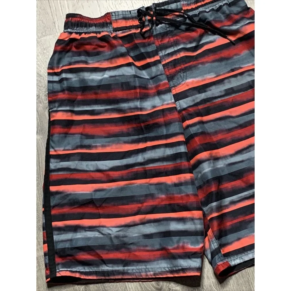 Men's Nike Swim Trunks Board Shorts Black/Pink/Red/Gray Stripes Size S‎